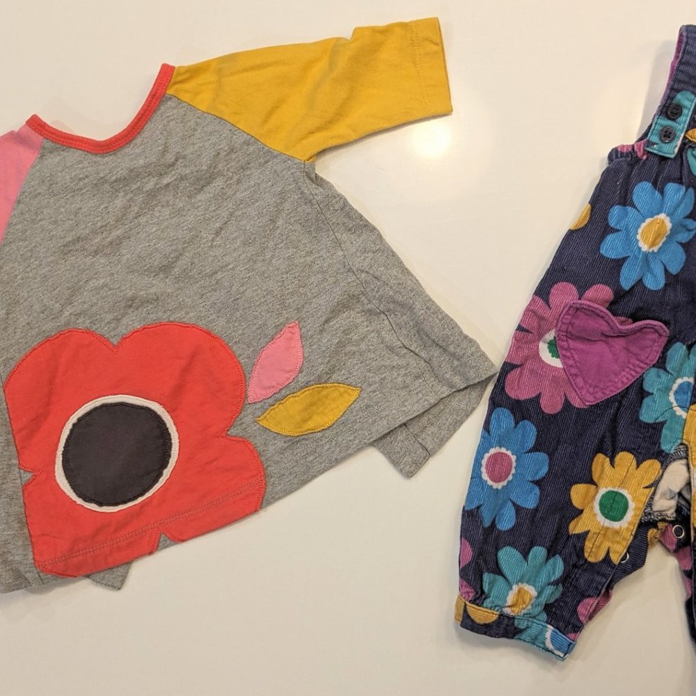 Baby Boden bundle of flower overalls and flower top. Size 0-3 months.